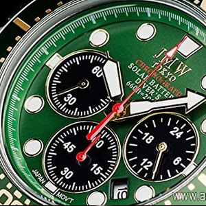 腕時計 メンズ 上級 ソーラーダイバー グリーン&ゴールド (200m防水 クロノグラフ) ソーラーウォッチ
